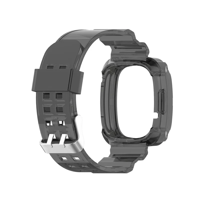 22.5mm Transparent Silicone Smart Watch Strap Universal for Fitbit Versa 3/Sense - Transparent Black