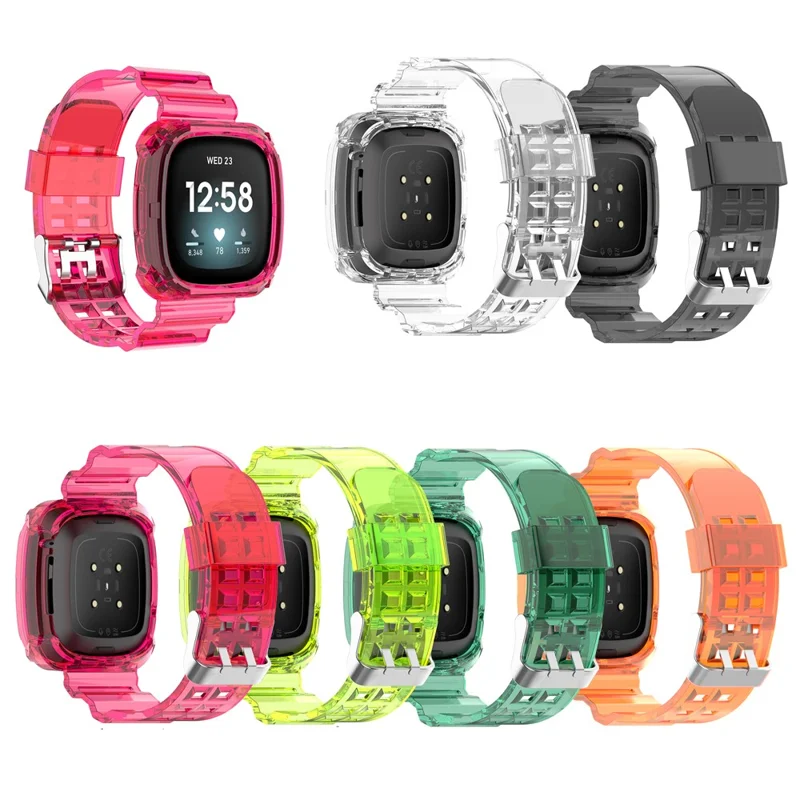 22.5mm Transparent Silicone Smart Watch Strap Universal for Fitbit Versa 3/Sense - Transparent Black