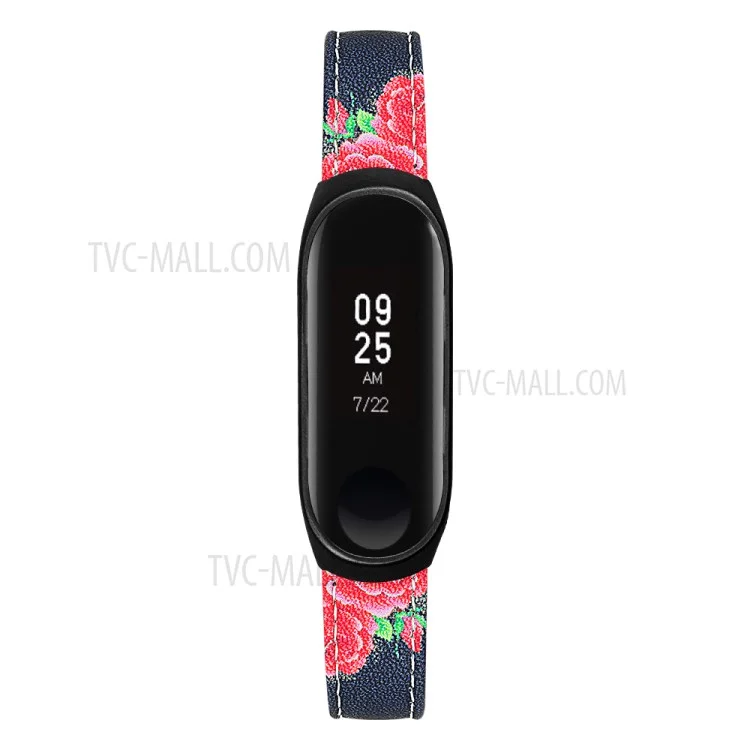 Flower Pattern Genuine Leather Watch Band Replacement for Xiaomi Mi Band 5/4/3 - Style A