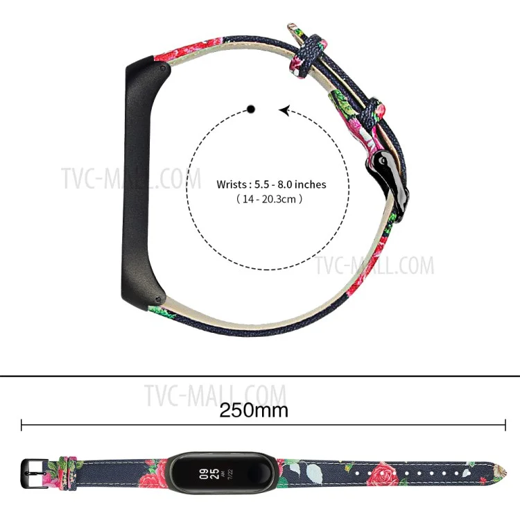 Flower Pattern Genuine Leather Watch Band Replacement for Xiaomi Mi Band 5/4/3 - Style A
