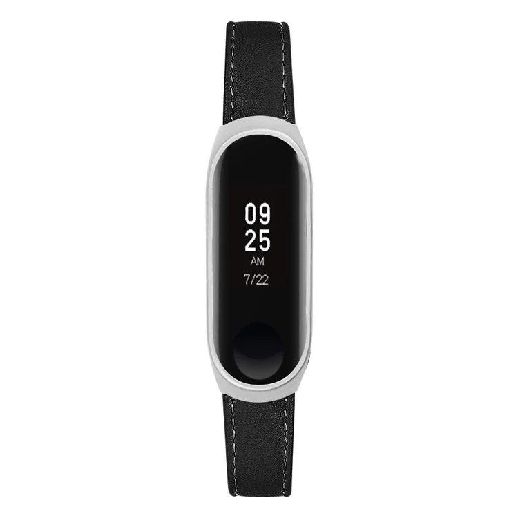 Bracelet de montre en cuir véritable de qualité pour Xiaomi Mi Band 5 - Noir