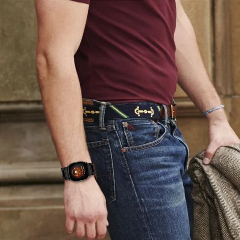 For Fitbit Versa 3/Fitbit Sense 22.5mm Stainless Steel Watch Band Replacement Wrist Strap - Black