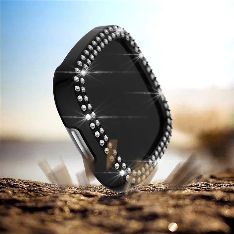 Dual-row Rhinestone Decor TPU Watch Cover for Fitbit Versa 3/Sense - Black