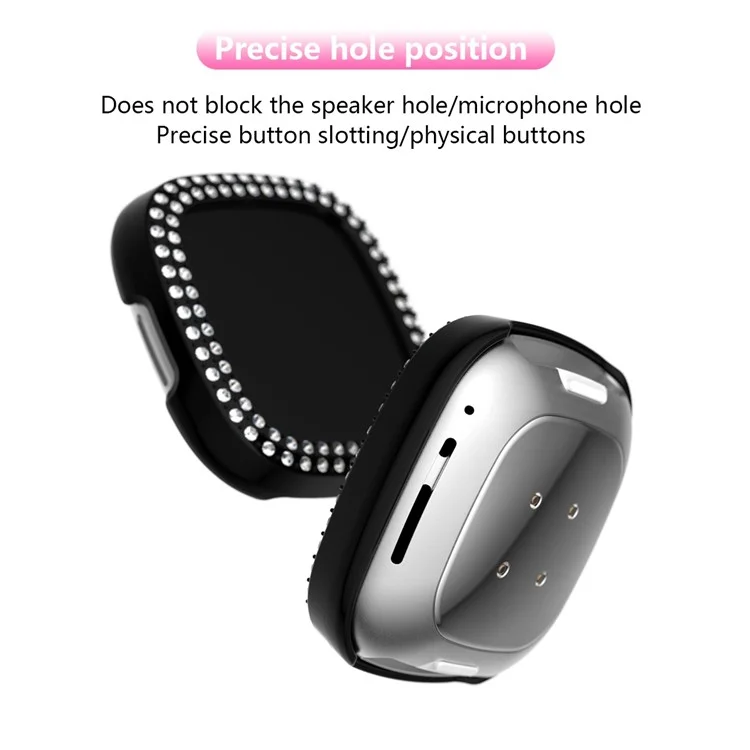 Dual-row Rhinestone Decor TPU Watch Cover for Fitbit Versa 3/Sense - Black