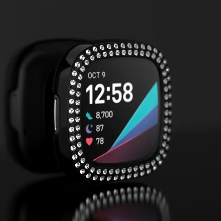 Dual-reis-strass-dekor TPU Uhrenabdeckung Für Fitbit Versa 3/Sense - Schwarz