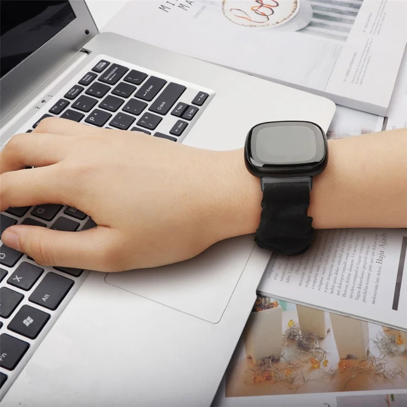 Hair Band Printed Fabric Watch Band for Fitbit Versa 3/Sense - Black