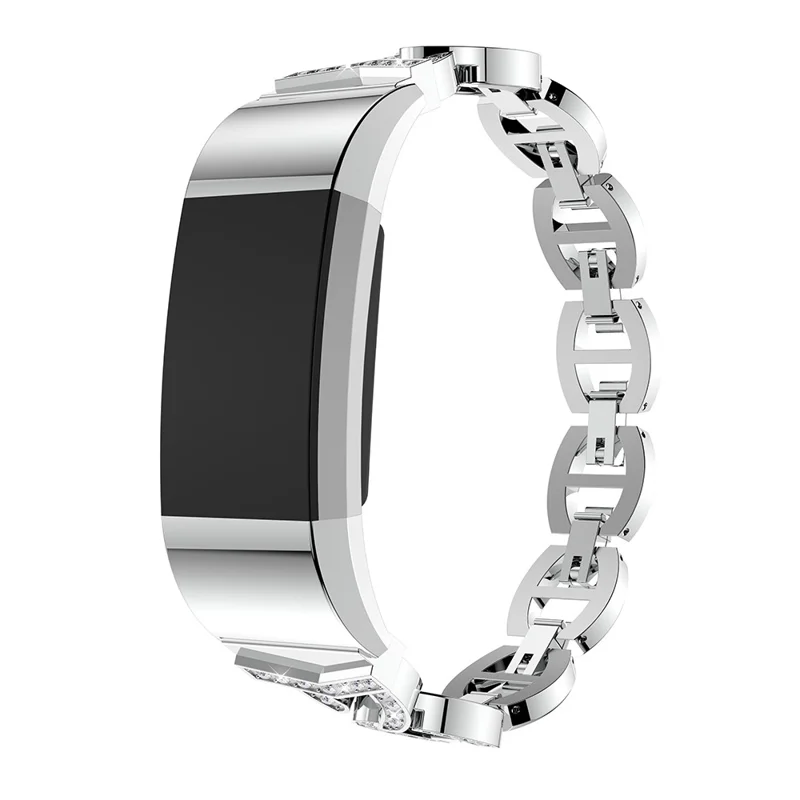 Rhinestone Decor Stainless Steel Smart Watch Band for Fitbit Charge 2 - Silver
