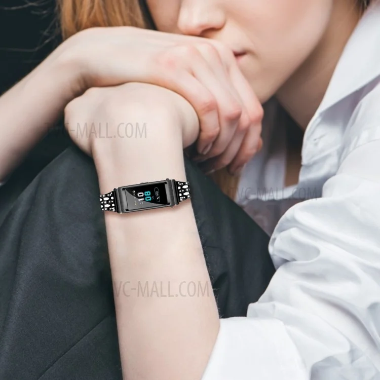 Cinturino in Metallo Smart Watch per Huawei TalkBand B5 con Decorazione in Strass - Nero/Bianco
