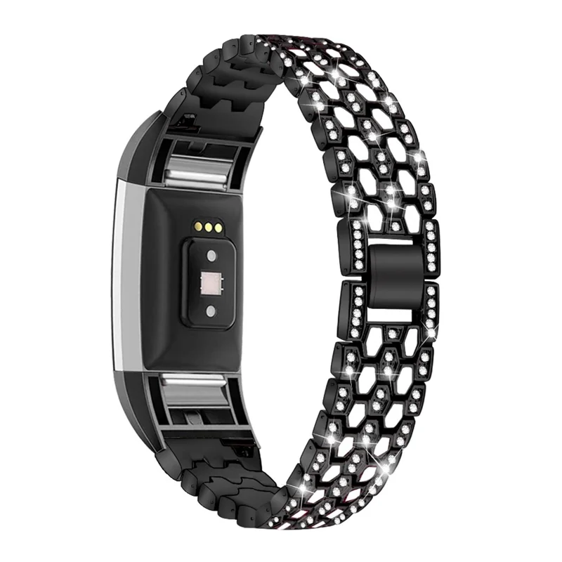 Rhinestone-Dekor Zink-Legierung Smart Watch Band Strap Ersatz für Fitbit Charge 2 - Schwarz