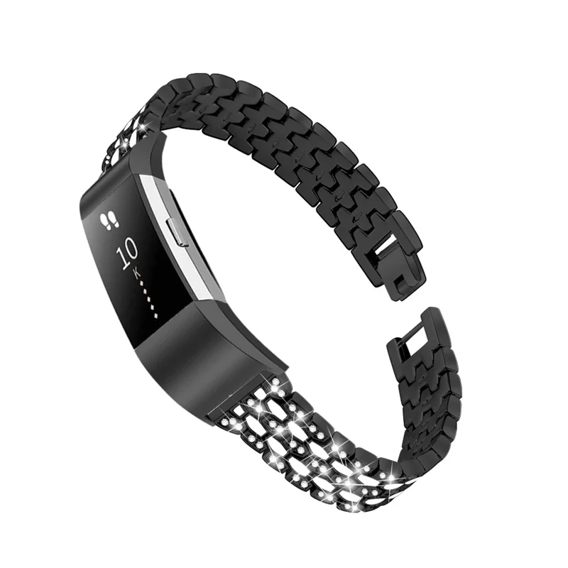 Rhinestone-Dekor Zink-Legierung Smart Watch Band Strap Ersatz für Fitbit Charge 2 - Schwarz