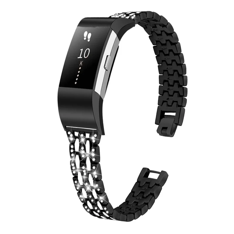 Rhinestone-Dekor Zink-Legierung Smart Watch Band Strap Ersatz für Fitbit Charge 2 - Schwarz