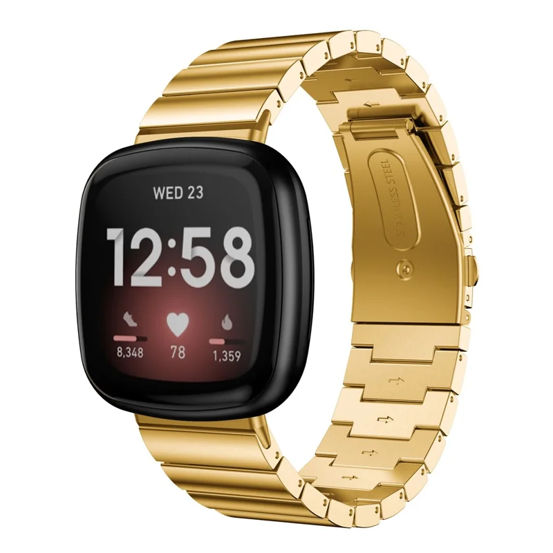 Single Row Stainless Steel Smart Watch Band Replacement for Fitbit Versa 3 - Gold