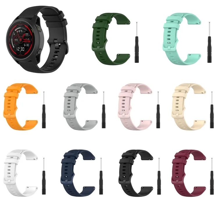 Grid Texture Silicone Replace Watch Band 22mm for Garmin Forerunner 745 - Black