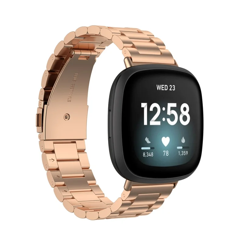 Edelstahl-Dreifach-Schnallenkette für Fitbit Versa 3/Sense, Ersatzarmband - Roségold
