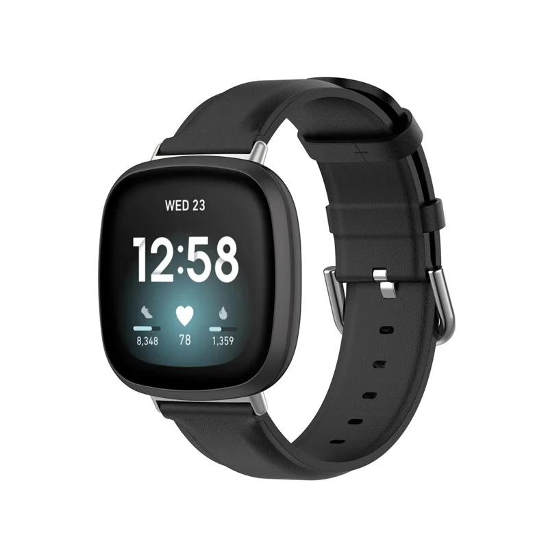 Cinturino per smartwatch in pelle genuina per Fitbit Versa 3/Sense - Nero