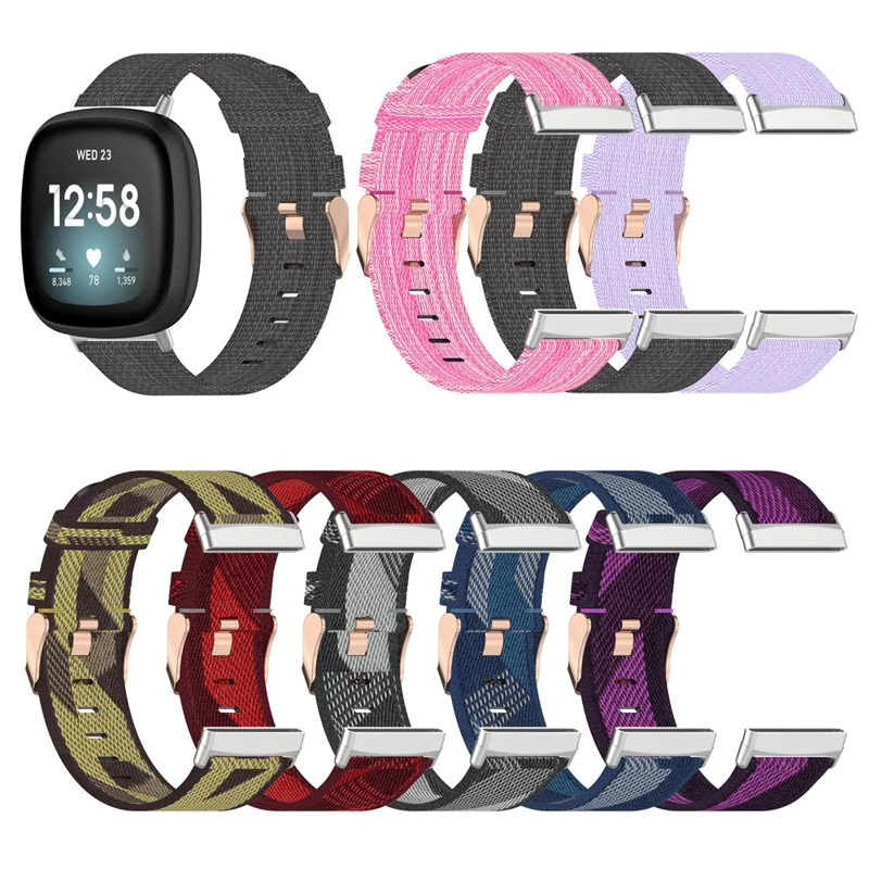 Замените Ремешок Для Fitbit Versa 3/Sense Nailon Canvas Watch Band - Фиолетовые Полосы