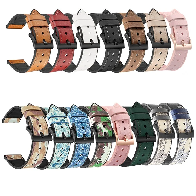 22mm Nähende Dekor Lederbeschichtete TPU-Uhren-Band - Schwarz