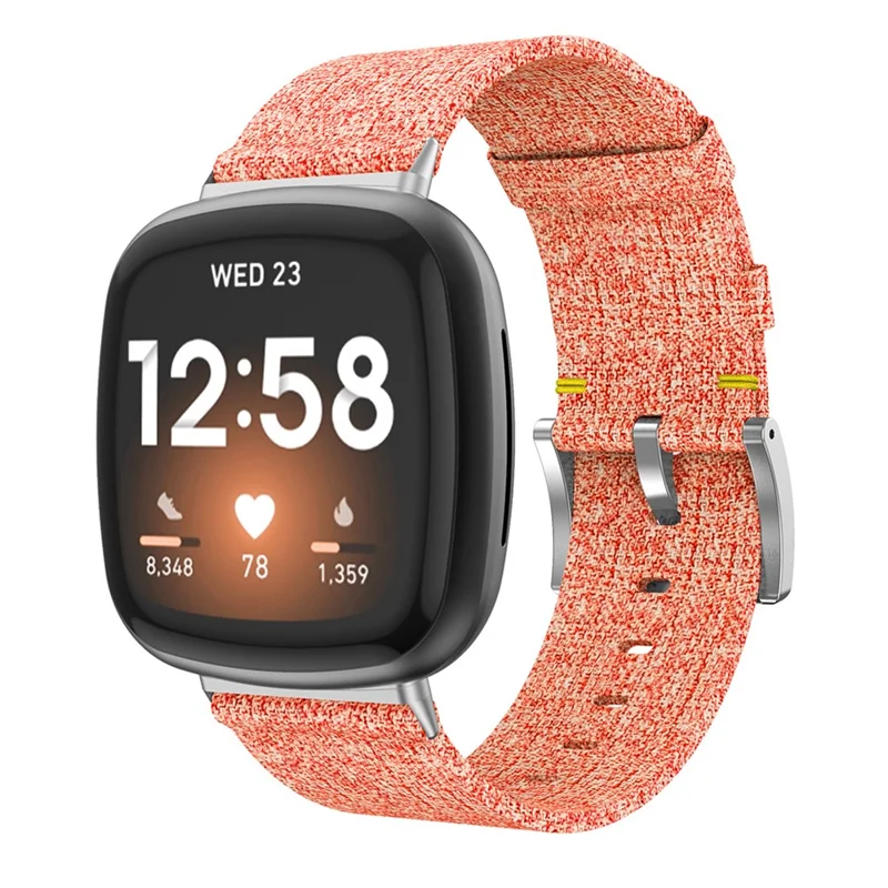 For Fitbit Versa 3/Sense Canvas Woven Watch Strap Pin Buckle Wristband Replacement - Orange