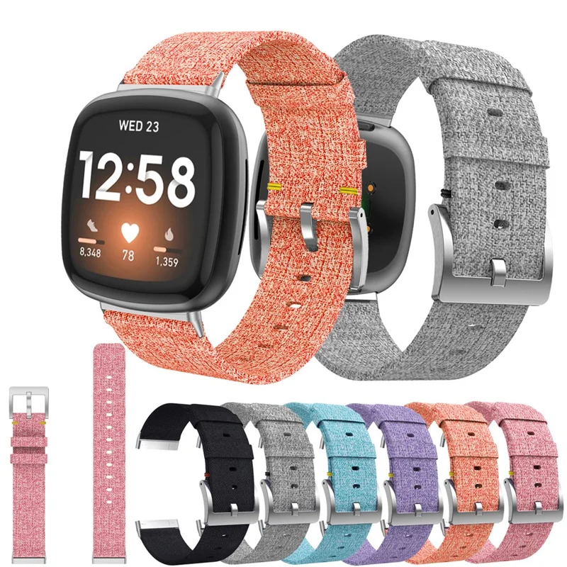 For Fitbit Versa 3/Sense Canvas Woven Watch Strap Pin Buckle Wristband Replacement - Orange