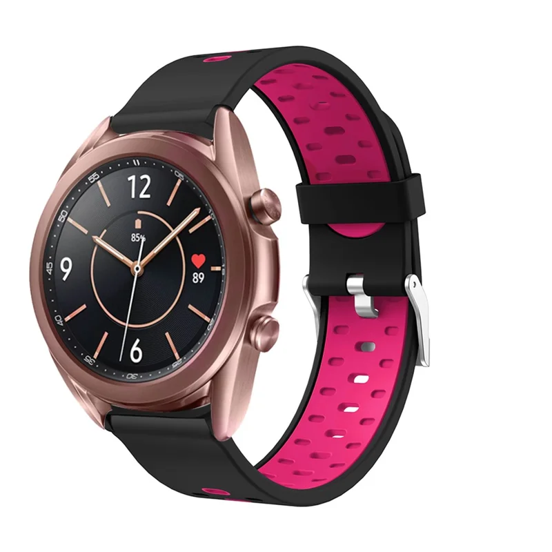 20mm Dual-colors Silicone Watch Replace Band for Samsung Galaxy Watch3 41mm - Black/Rose
