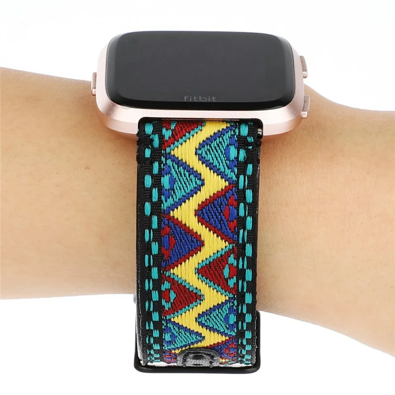 Ethnic Style Genuine Leather Cloth Watch Band Replacement for Fitbit Versa 2 / 1 - Multi-color