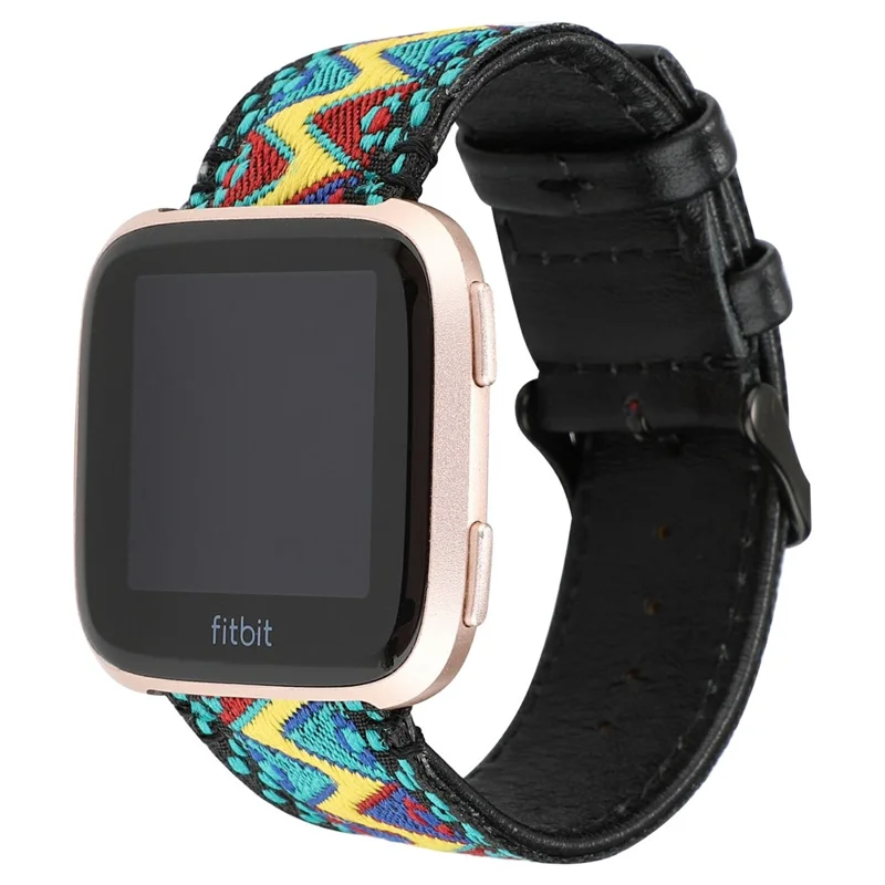 Ethnic Style Genuine Leather Cloth Watch Band Replacement for Fitbit Versa 2 / 1 - Multi-color