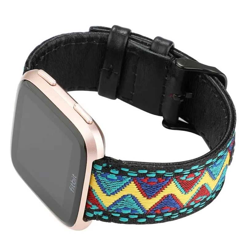 Ethnic Style Genuine Leather Cloth Watch Band Replacement for Fitbit Versa 2 / 1 - Multi-color
