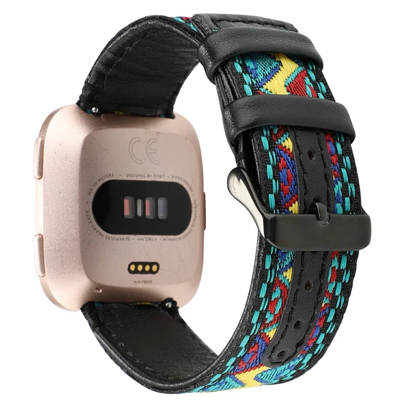 Ethnic Style Genuine Leather Cloth Watch Band Replacement for Fitbit Versa 2 / 1 - Multi-color