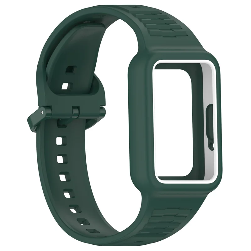 For Samsung Galaxy Fit3 (SM-R390) Watch Strap Integrate Silicone Watch Band with Case - Midnight Green