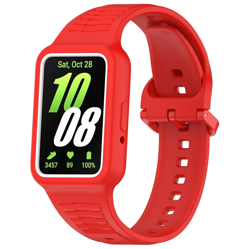 For Samsung Galaxy Fit3 (SM-R390) Watch Strap Integrate Silicone Watch Band with Case - Red