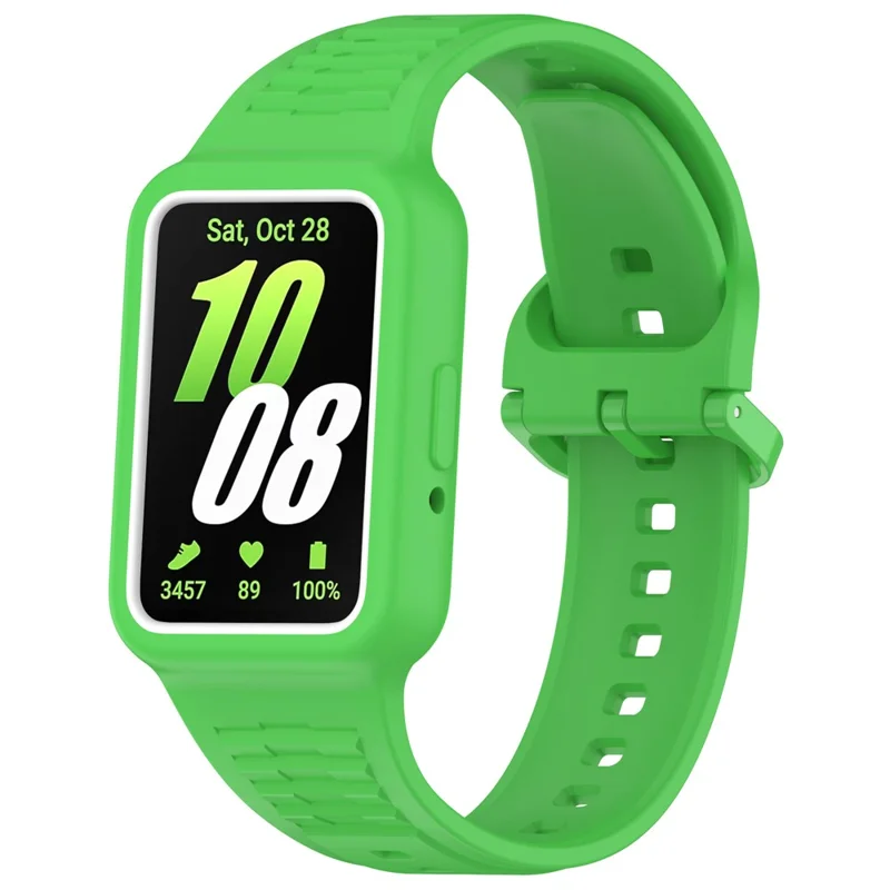 For Samsung Galaxy Fit3 (SM-R390) Watch Strap Integrate Silicone Watch Band with Case - Fluorescent Green