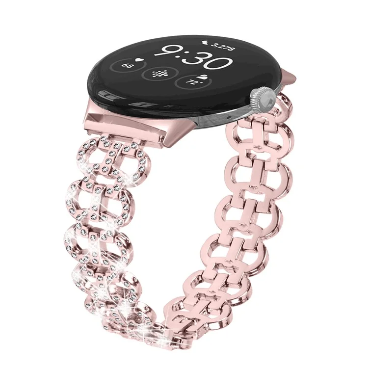 Para Google Pixel Watch 3 41mm / Watch 2 / Pixel Watch Alloy Strap Rhinestones Decor Gourd Shape Watch Band - Rosa