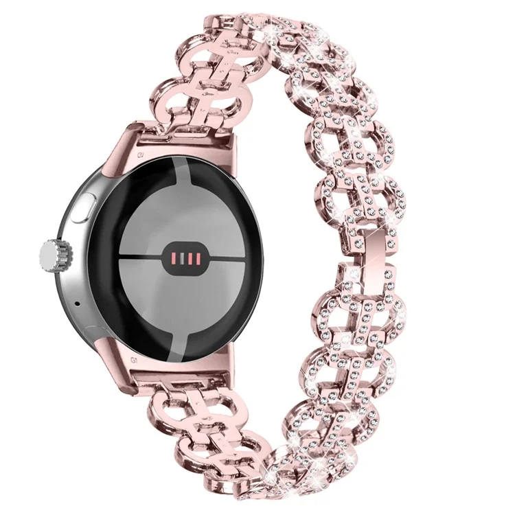 Para Google Pixel Watch 3 41mm / Watch 2 / Pixel Watch Alloy Strap Rhinestones Decor Gourd Shape Watch Band - Rosa