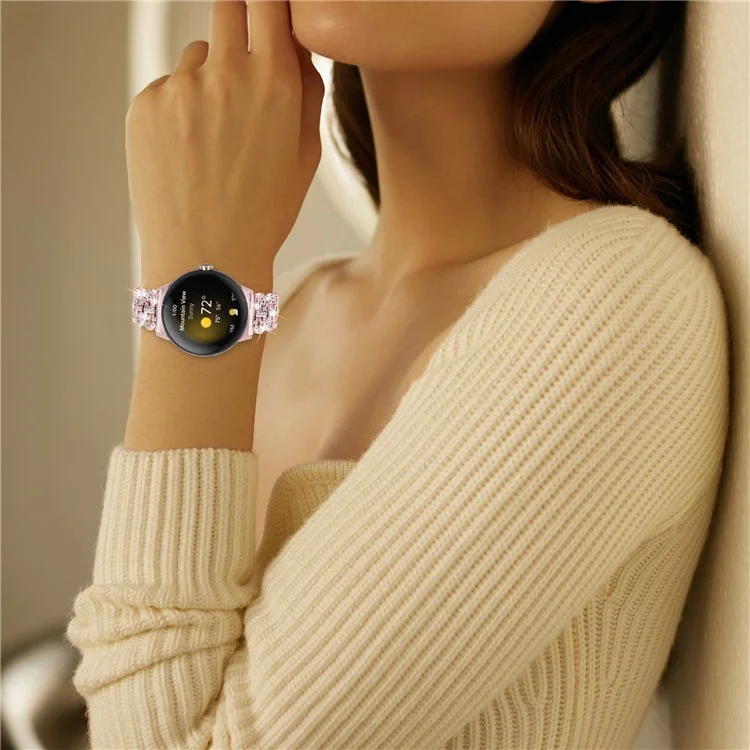 Para Google Pixel Watch 3 41mm / Watch 2 / Pixel Watch Alloy Strap Rhinestones Decor Gourd Shape Watch Band - Rosa