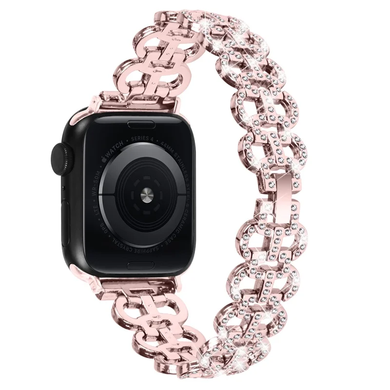 Rhinestones Decor Gourd Shape Watch Band for Apple Watch Series 10 42mm / 9 8 7 41mm / SE (2023) SE (2022) SE 6 5 4 40mm / 3 2 1 38mm Alloy Strap - Pink