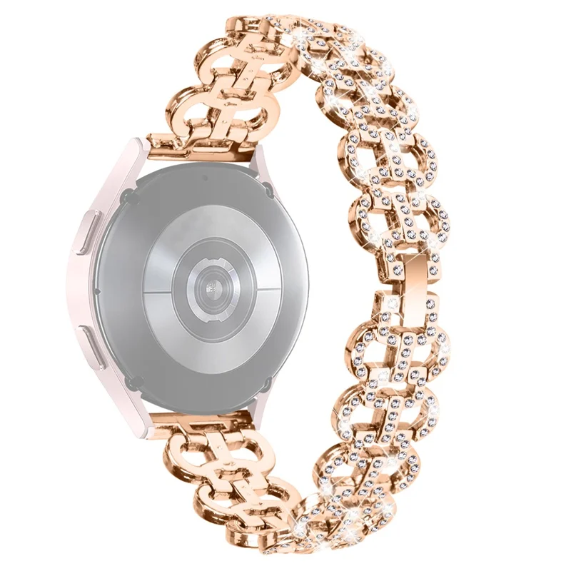 For Samsung Galaxy Watch FE 40mm / Watch4 40mm / 44mm Watch Band Rhinestones Decor Gourd Shape Alloy Strap - Rose Gold