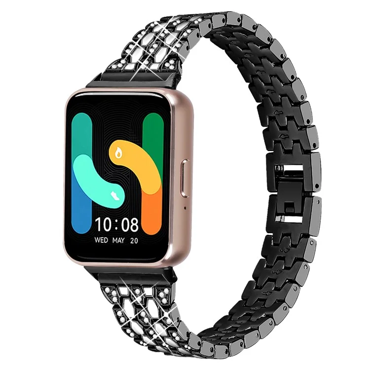 For Samsung Galaxy Fit3 SM-R390 Metal Watch Band Rhinestones Decor Replacement Strap - Black+White