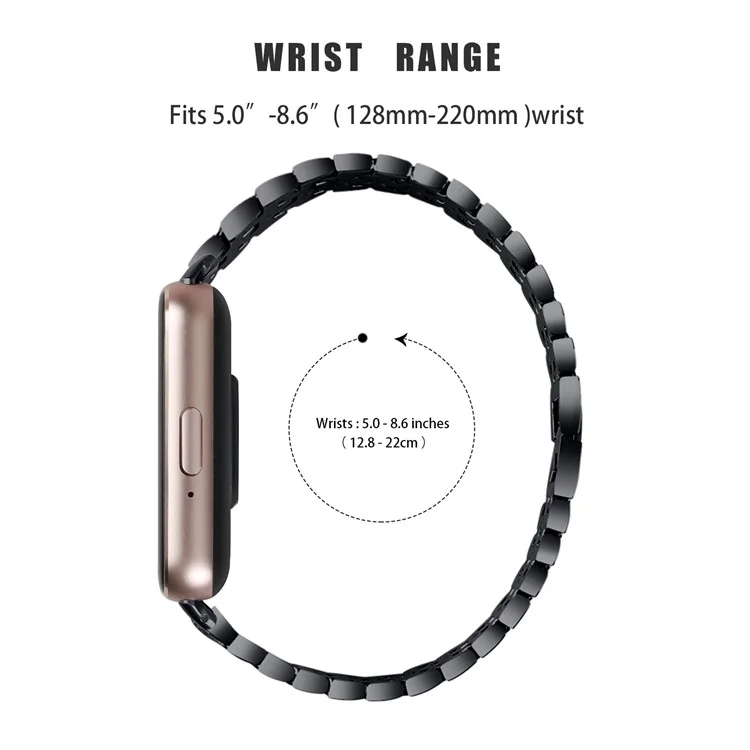 For Samsung Galaxy Fit3 SM-R390 Metal Watch Band Rhinestones Decor Replacement Strap - Black+White