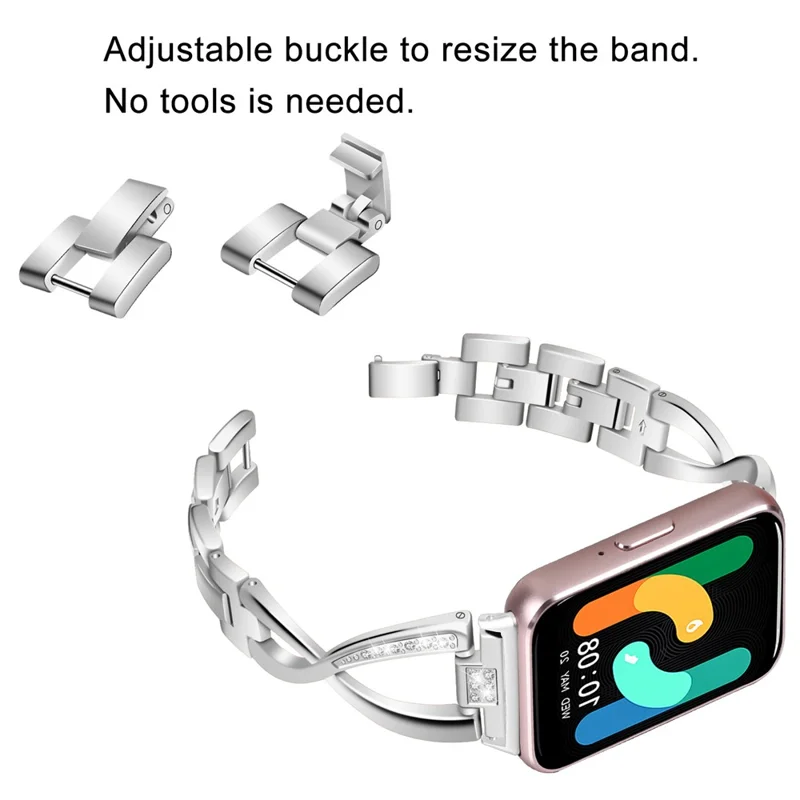 For Samsung Galaxy Fit3 SM-R390 Stainless Steel Strap Rhinestones Decor X-shape Smartwatch Band - Silver