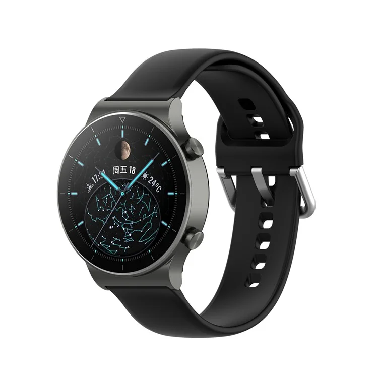 22mm Silicone Watch Strap Silver Buckle [Small Size] for Huawei Watch GT 2 Pro - Black