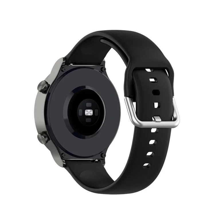 22mm Silicone Watch Strap Silver Buckle [Small Size] for Huawei Watch GT 2 Pro - Black