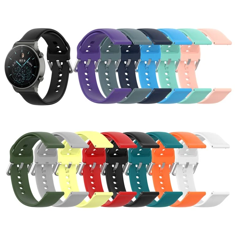 22mm Silicone Watch Strap Silver Buckle [Small Size] for Huawei Watch GT 2 Pro - Black