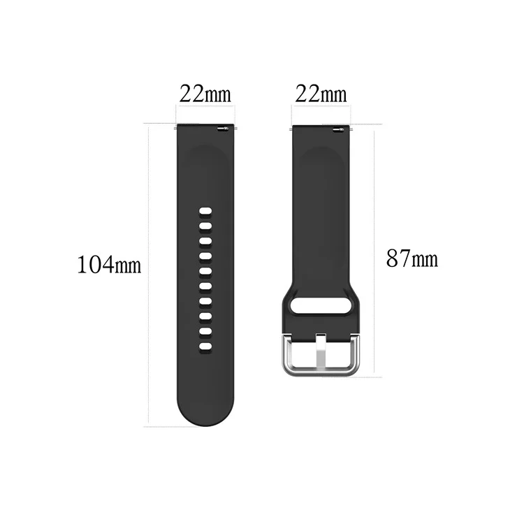 22mm Silicone Watch Strap Silver Buckle [Small Size] for Huawei Watch GT 2 Pro - Black