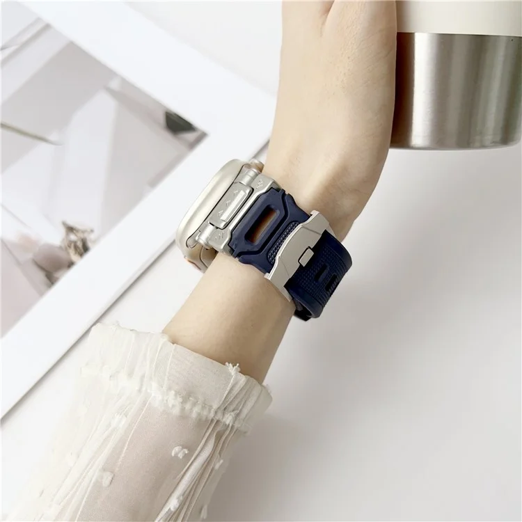 Mechanical Style TPU Watch Strap for Apple Watch Series 10 42mm / 9 8 7 41mm / SE (2023) SE (2022) SE 6 5 4 40mm / 3 2 1 38mm Wrist Band - Dark Blue