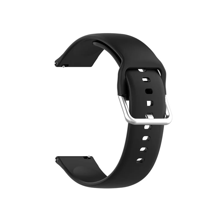 22mm Silicone Watch Strap Silver Buckle [Large Size] for Huawei Watch GT 2 Pro - Black