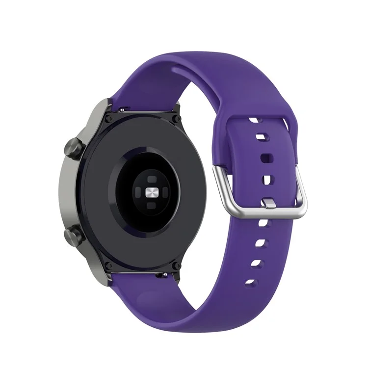 22mm Silicone Watch Strap Silver Buckle [Large Size] for Huawei Watch GT 2 Pro - Purple