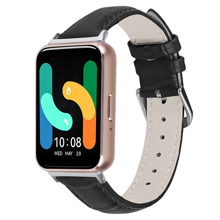 Smooth PU Leather Watch Strap for Samsung Galaxy Fit3 SM-R390 Wrist Bracelet Band - Black