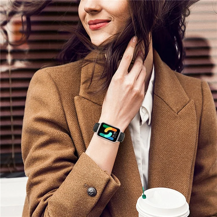 Smooth PU Leather Watch Strap for Samsung Galaxy Fit3 SM-R390 Wrist Bracelet Band - Black