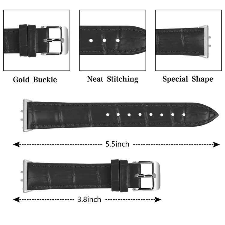 Smooth PU Leather Watch Strap for Samsung Galaxy Fit3 SM-R390 Wrist Bracelet Band - Black