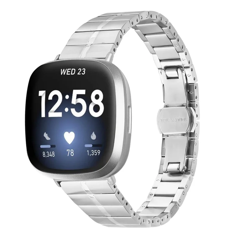 For Fitbit Versa 4 / Sense 2 Wrist Strap 1-Bead Stainless Steel Replacement Smartwatch Band - Silver